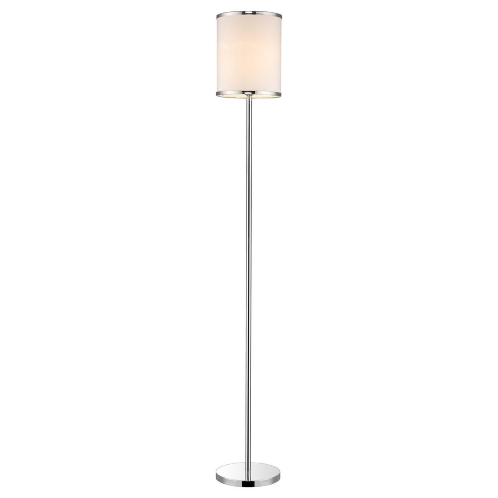 65" Chrome Traditional Shaped Floor Lamp With White Drum Shade. Picture 1