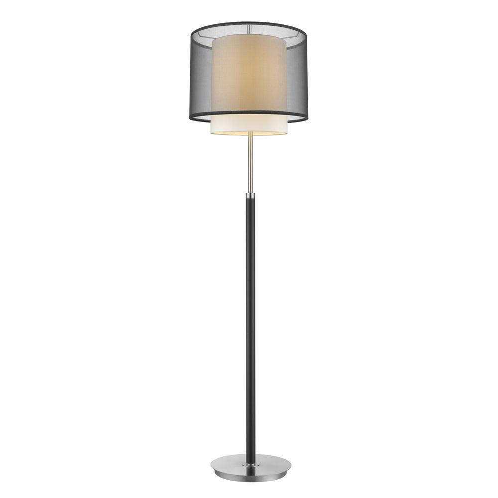 62" Chrome Traditional Shaped Floor Lamp With Black And White Drum Shade. Picture 1