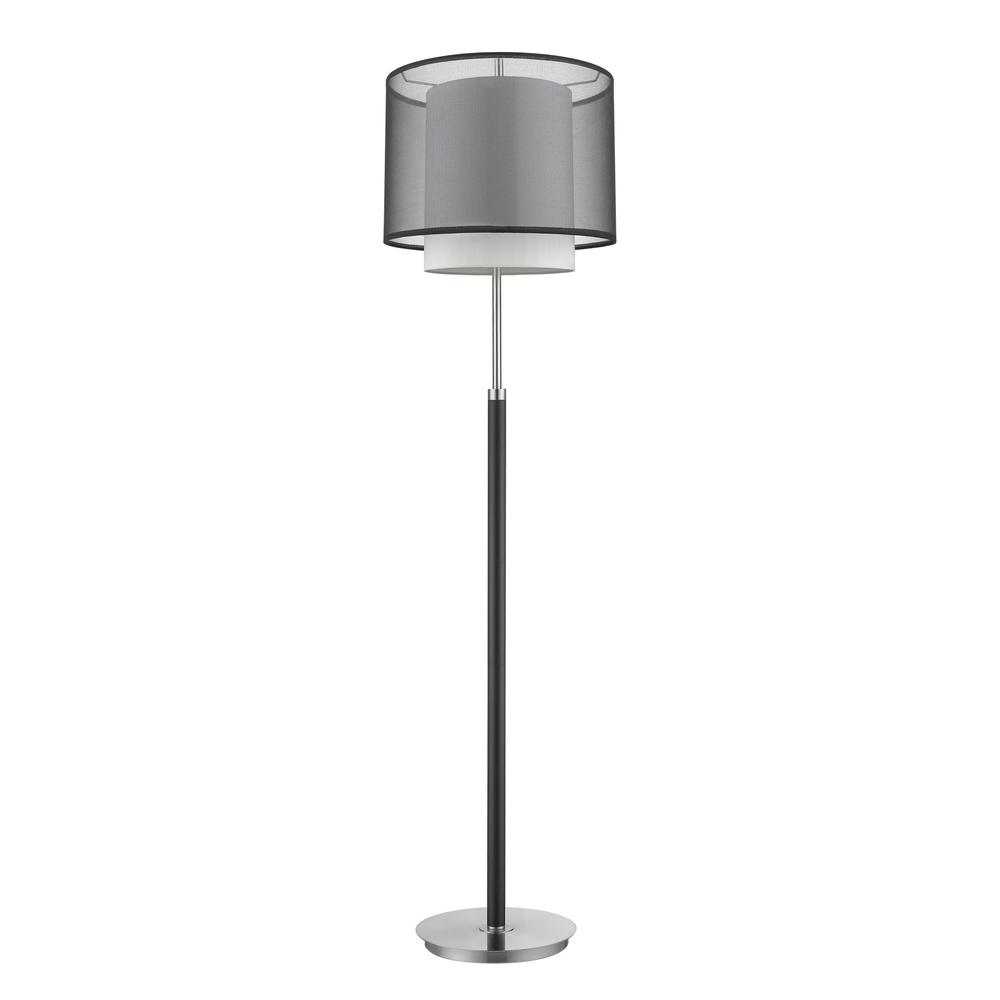 62" Chrome Traditional Shaped Floor Lamp With Black And White Drum Shade. Picture 3