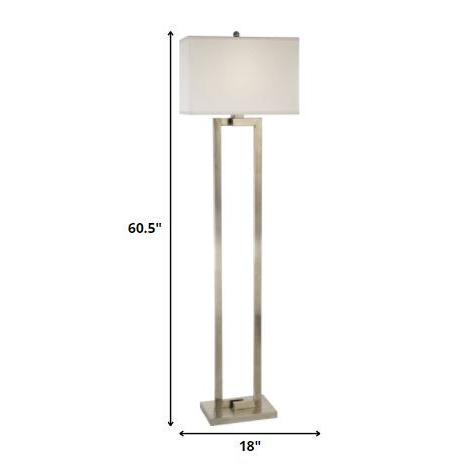 61" Nickel Traditional Shaped Floor Lamp With White Rectangular Shade. Picture 5