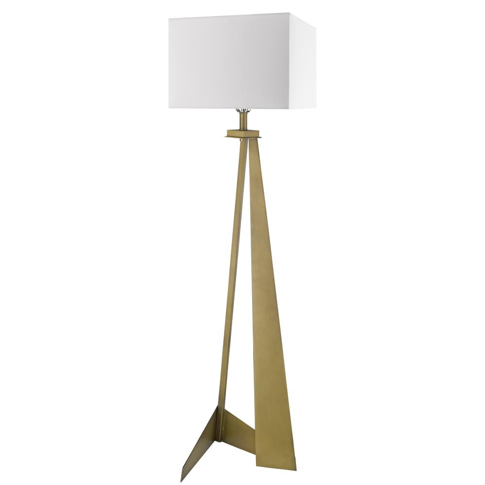 60" Brass Traditional Shaped Floor Lamp With White Novelty Shade. Picture 1