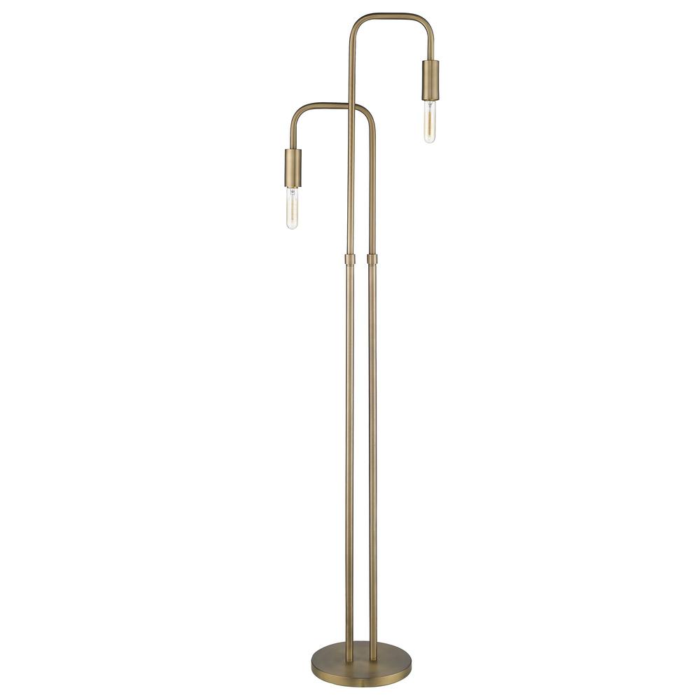 63" Brass Two Light Torchiere Floor Lamp. Picture 1