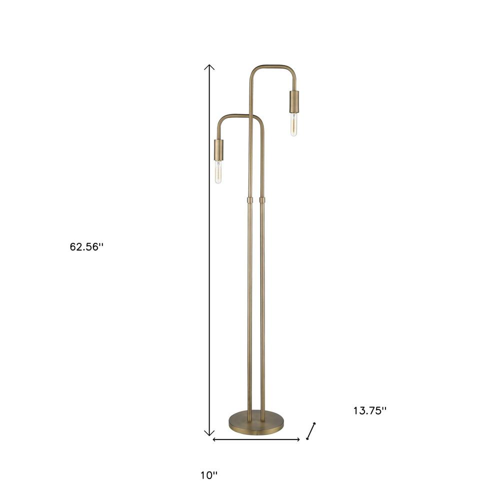 63" Brass Two Light Torchiere Floor Lamp. Picture 5