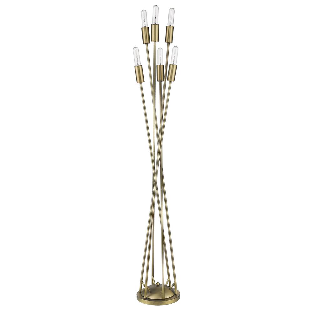 60" Brass Six Light Torchiere Floor Lamp. Picture 1
