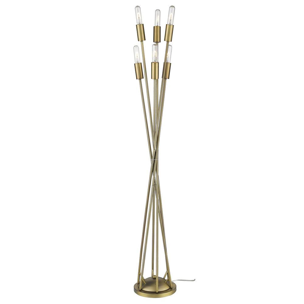 60" Brass Six Light Torchiere Floor Lamp. Picture 3