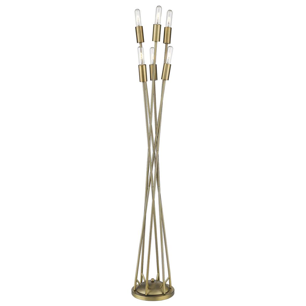 60" Brass Six Light Torchiere Floor Lamp. Picture 4