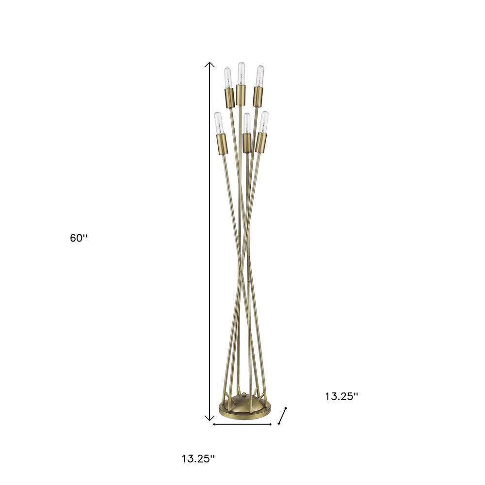 60" Brass Six Light Torchiere Floor Lamp. Picture 6