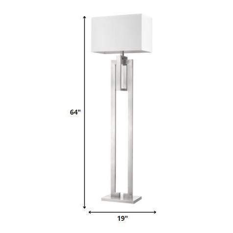 64" Nickel Traditional Shaped Floor Lamp With White Rectangular Shade. Picture 5