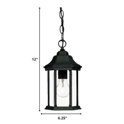 Narrow Matte Black Glass Lantern Hanging Light. Picture 5