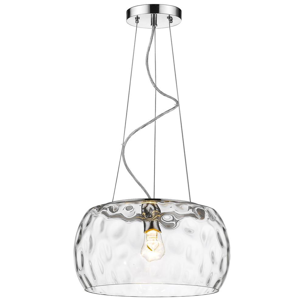 Mystere 1-Light Polished Chrome Pendant With Dimpled Glass Shade. Picture 1