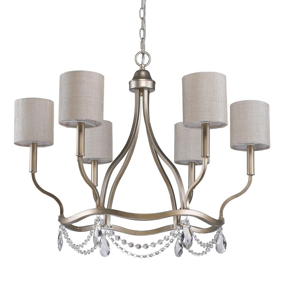 Margaret 6-Light Washed Gold Chandelier With Fabric Shades And Crystal Accents. Picture 2