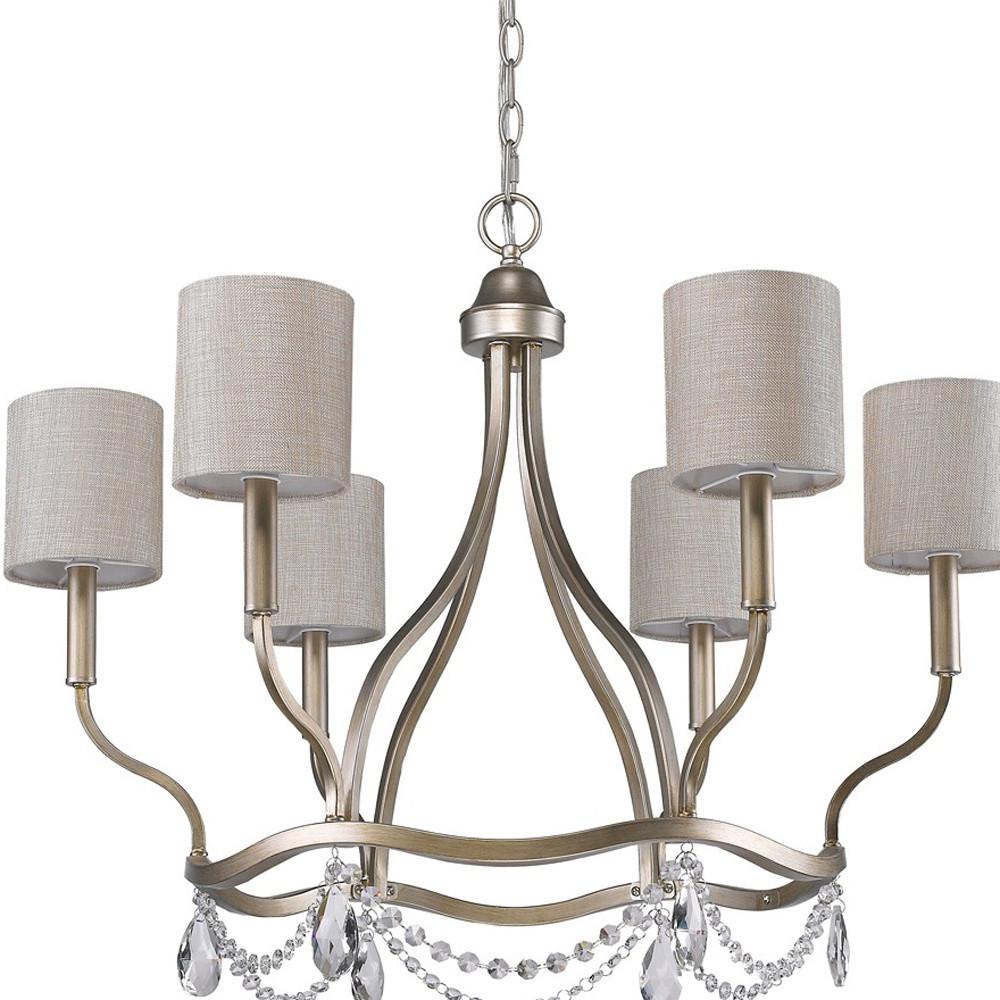 Margaret 6-Light Washed Gold Chandelier With Fabric Shades And Crystal Accents. Picture 3