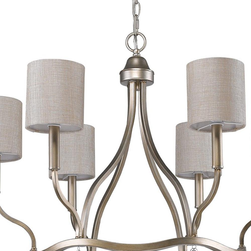 Margaret 6-Light Washed Gold Chandelier With Fabric Shades And Crystal Accents. Picture 4