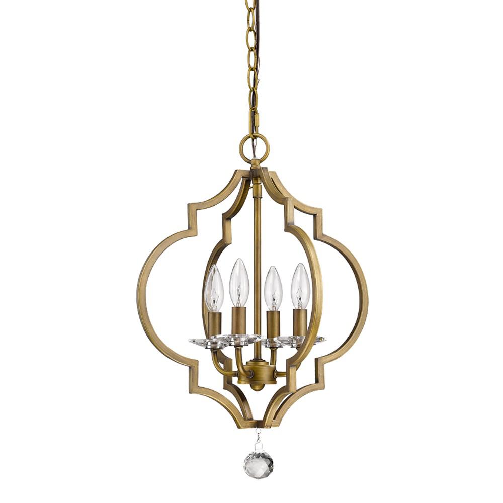Peyton 4-Light Raw Brass Chandelier With Crystal Accents. Picture 1