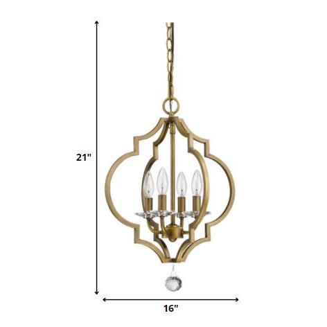 Peyton 4-Light Raw Brass Chandelier With Crystal Accents. Picture 5