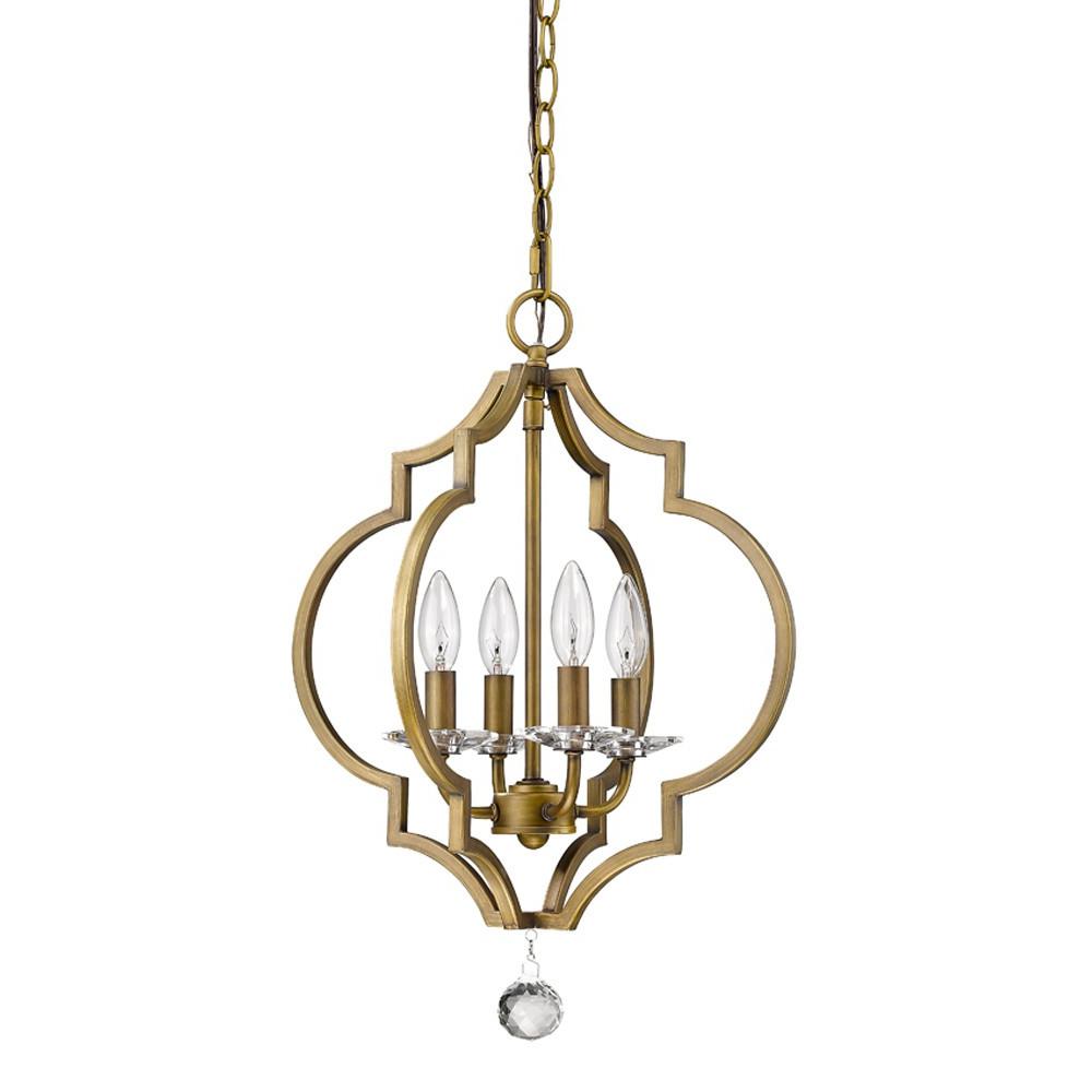 Peyton 4-Light Raw Brass Chandelier With Crystal Accents. Picture 2