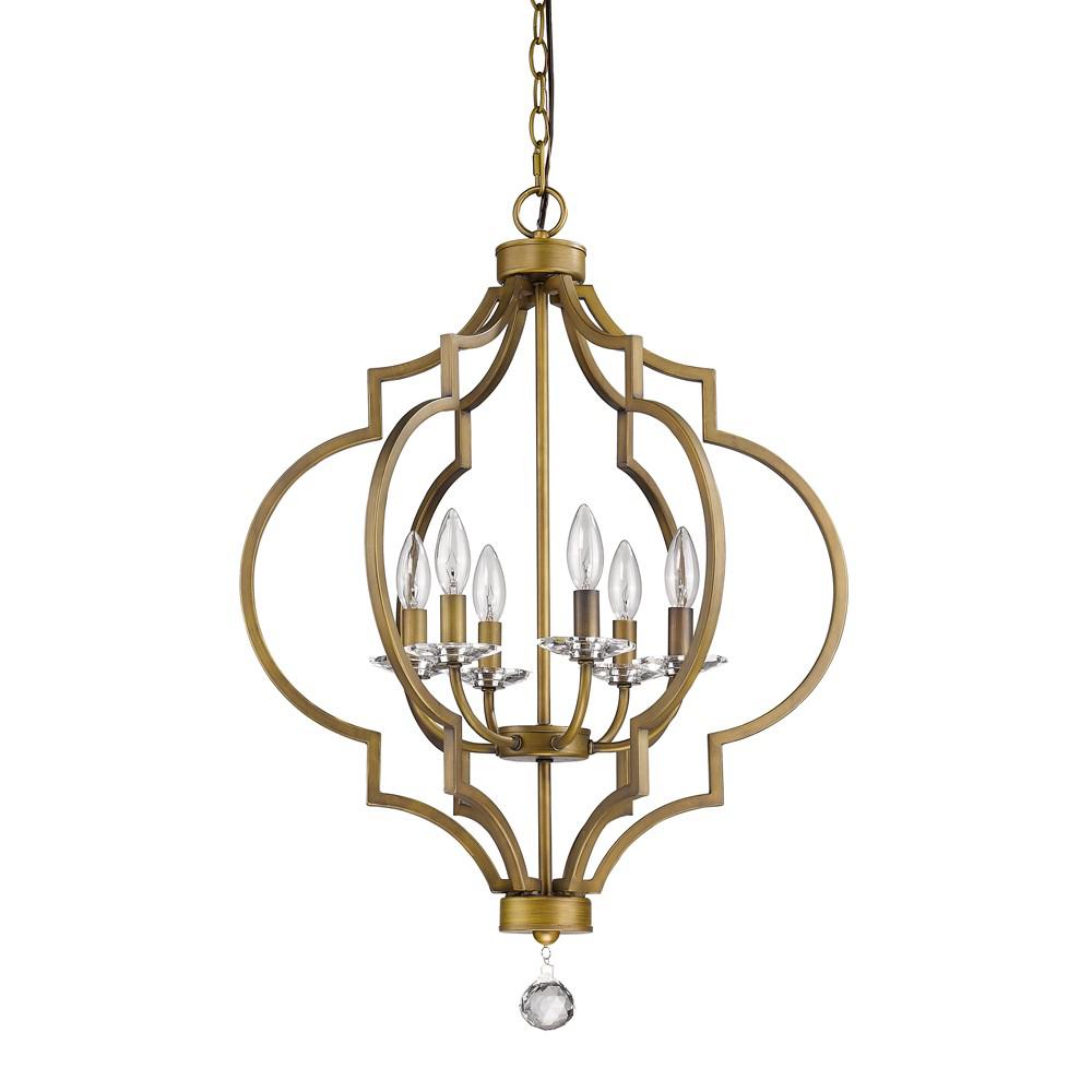 Peyton 6-Light Raw Brass Chandelier With Crystal Accents. Picture 1