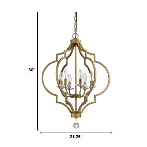 Peyton 6-Light Raw Brass Chandelier With Crystal Accents. Picture 5