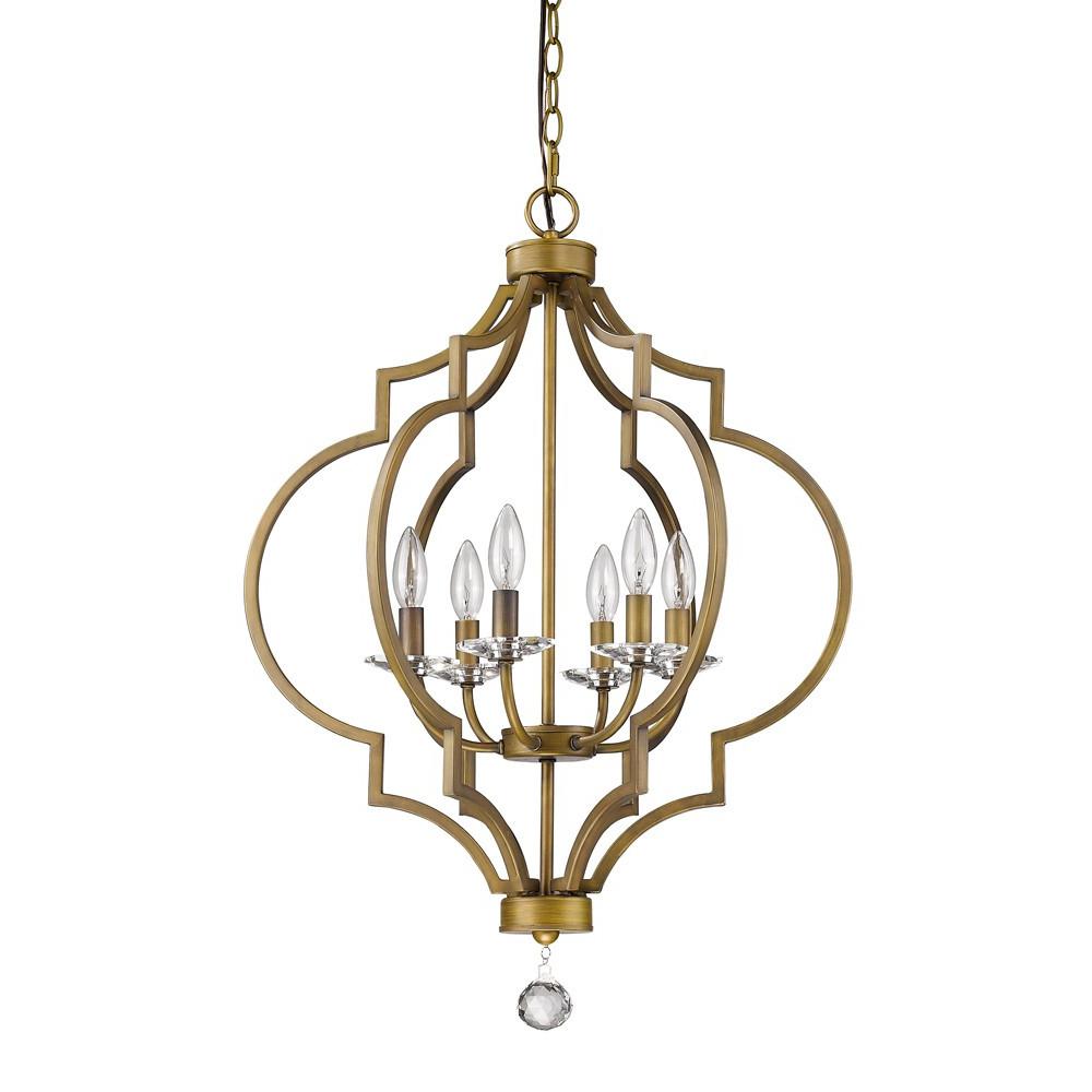 Peyton 6-Light Raw Brass Chandelier With Crystal Accents. Picture 2
