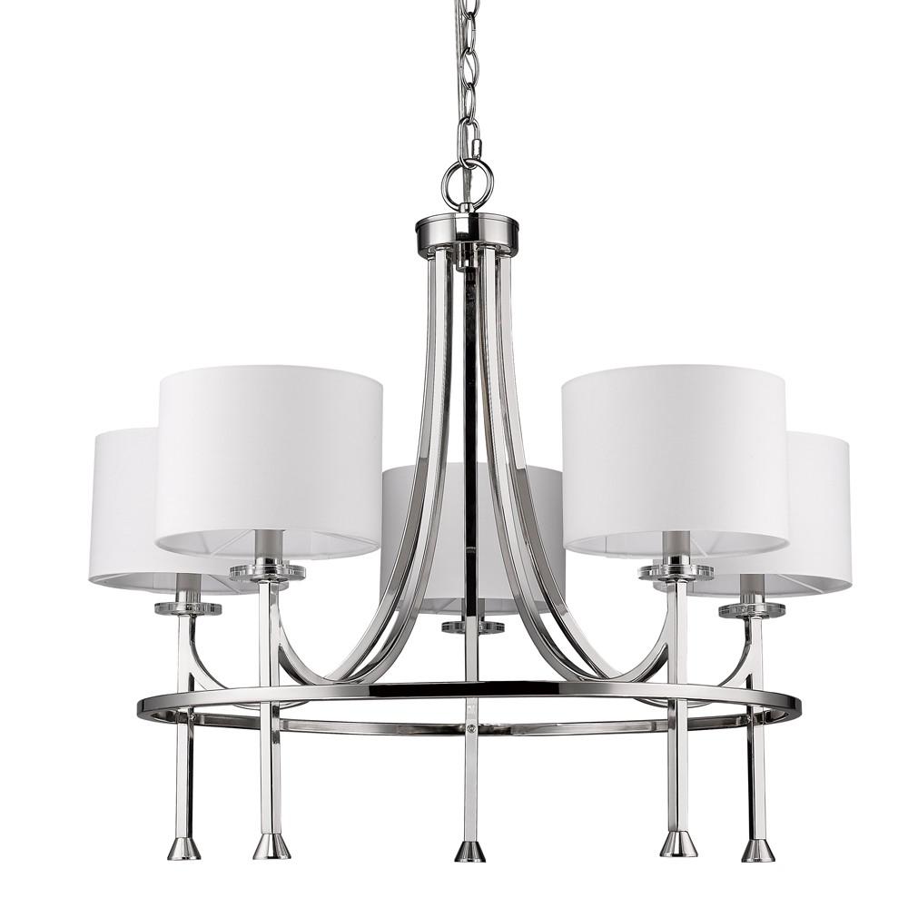 Kara 5-Light Polished Nickel Chandelier With Fabric Shades And Crystal Bobeches. Picture 1