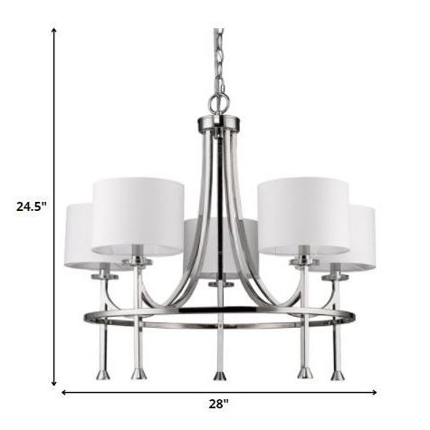Kara 5-Light Polished Nickel Chandelier With Fabric Shades And Crystal Bobeches. Picture 5