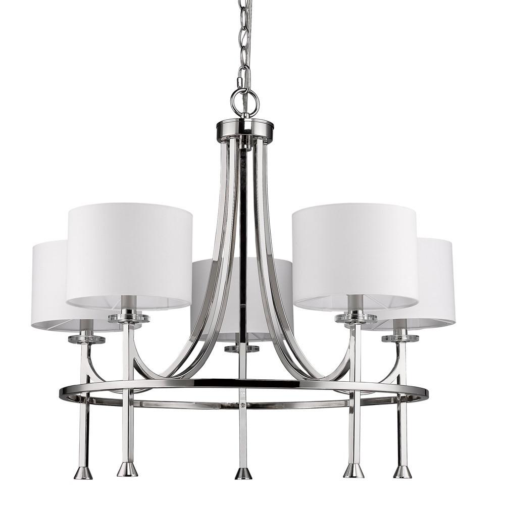 Kara 5-Light Polished Nickel Chandelier With Fabric Shades And Crystal Bobeches. Picture 2