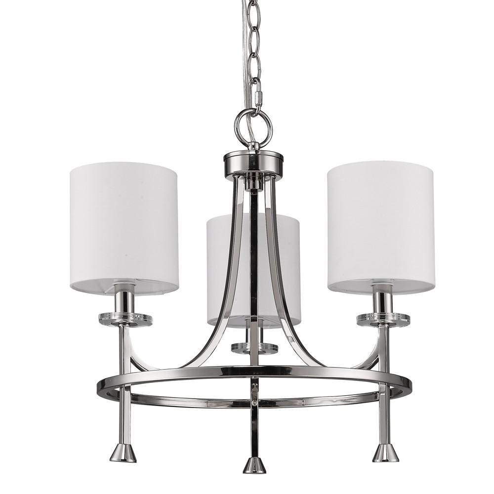 Kara 3-Light Polished Nickel Chandelier With Fabric Shades And Crystal Bobeches. Picture 1