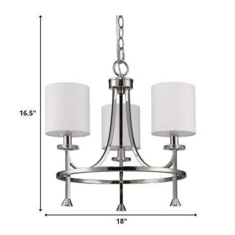 Kara 3-Light Polished Nickel Chandelier With Fabric Shades And Crystal Bobeches. Picture 5