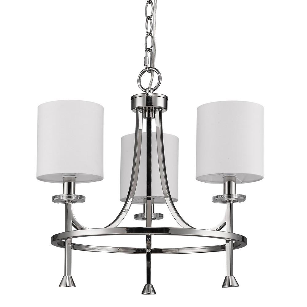 Kara 3-Light Polished Nickel Chandelier With Fabric Shades And Crystal Bobeches. Picture 2
