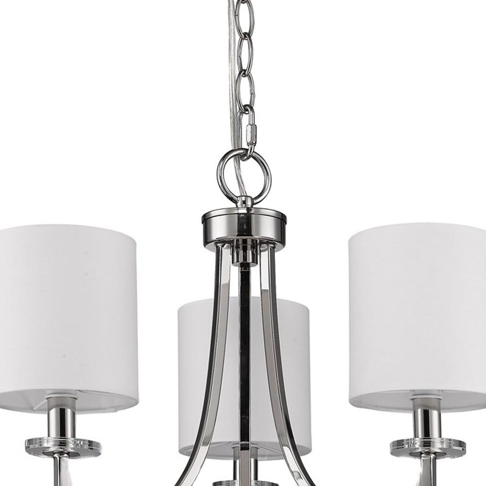 Kara 3-Light Polished Nickel Chandelier With Fabric Shades And Crystal Bobeches. Picture 3