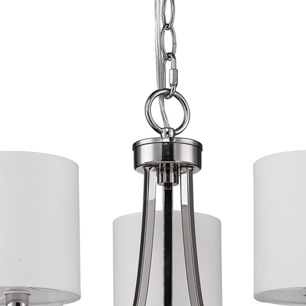 Kara 3-Light Polished Nickel Chandelier With Fabric Shades And Crystal Bobeches. Picture 4