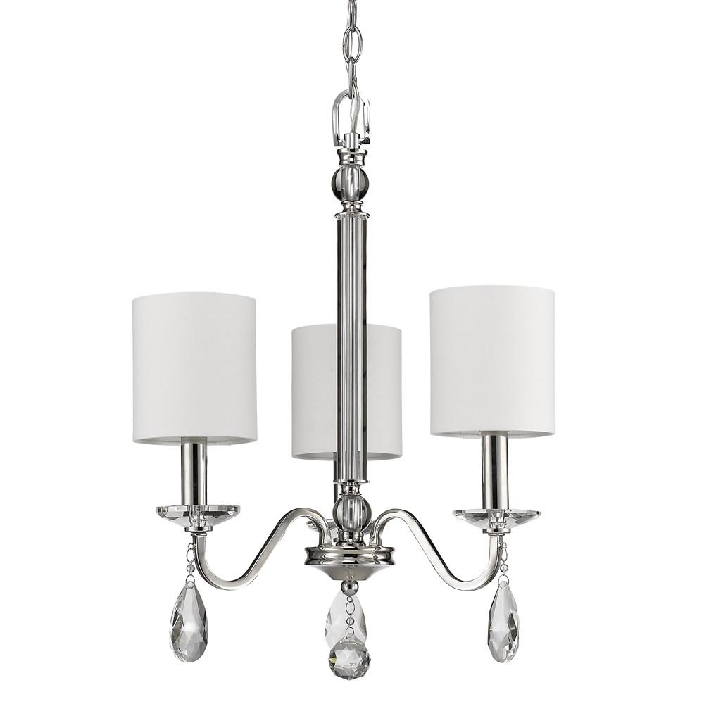 Lily 3-Light Polished Nickel Chandelier With Fabric Shades And Crystal Accents. Picture 1