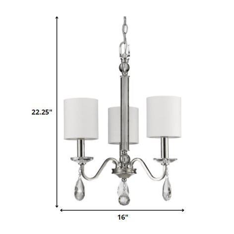 Lily 3-Light Polished Nickel Chandelier With Fabric Shades And Crystal Accents. Picture 5
