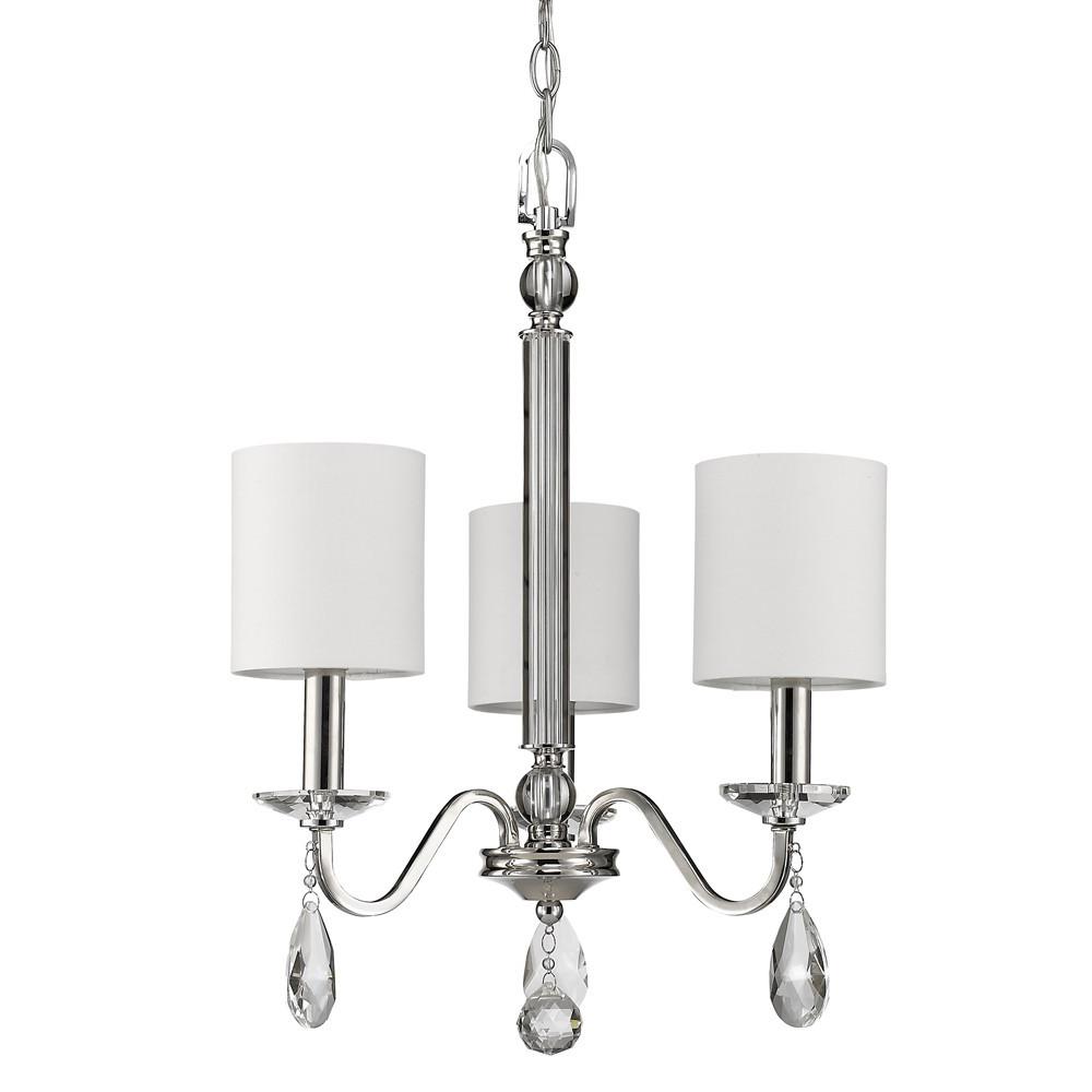Lily 3-Light Polished Nickel Chandelier With Fabric Shades And Crystal Accents. Picture 2
