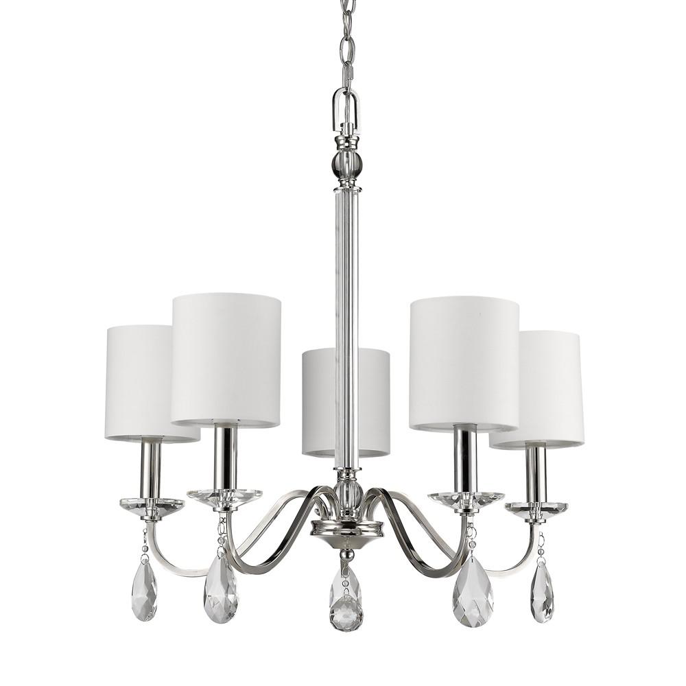 Lily 5-Light Polished Nickel Chandelier With Fabric Shades And Crystal Accents. Picture 1