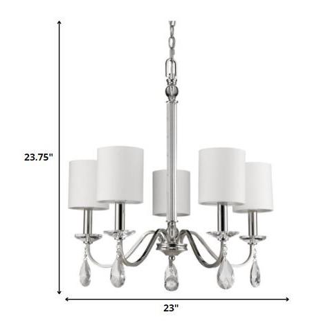 Lily 5-Light Polished Nickel Chandelier With Fabric Shades And Crystal Accents. Picture 5