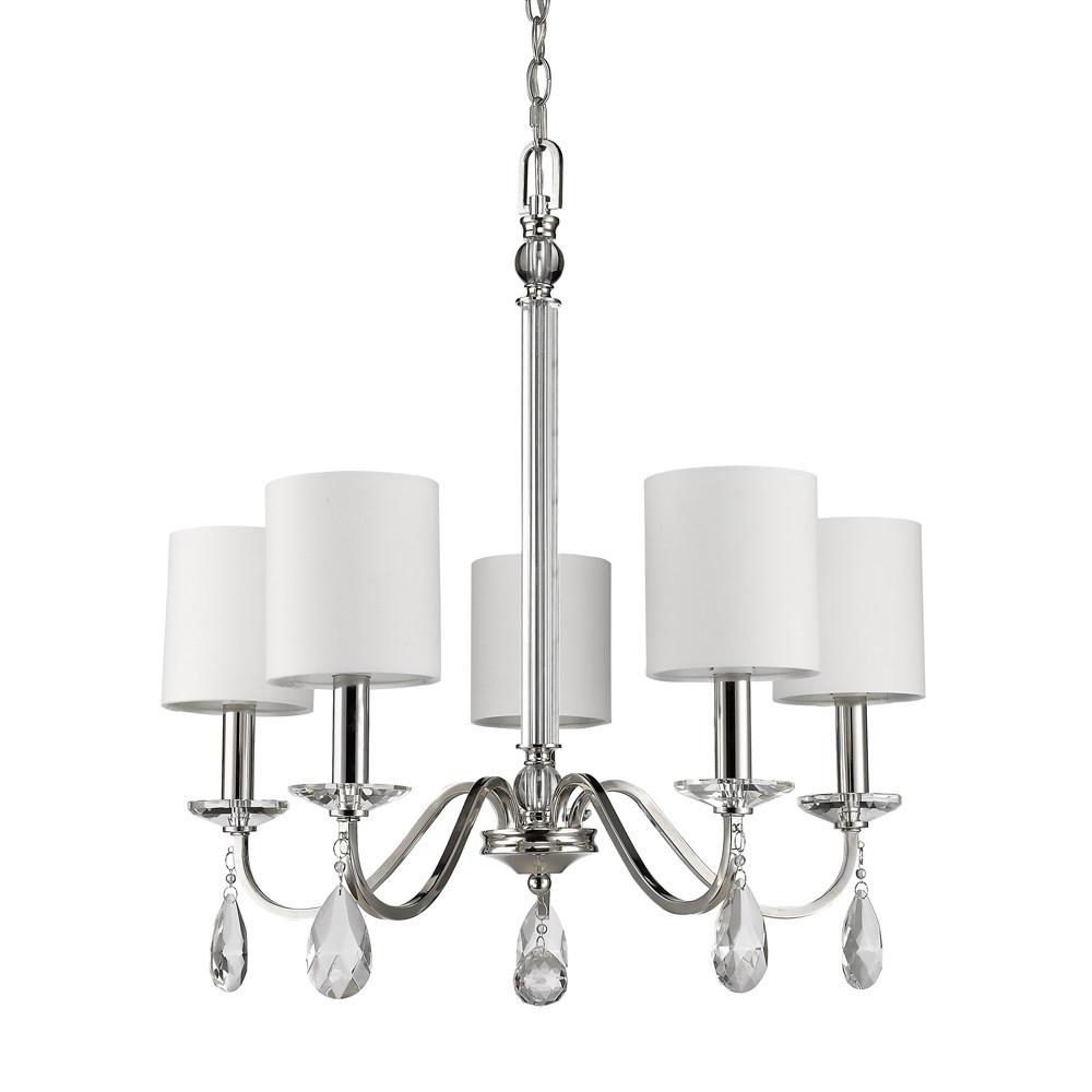 Lily 5-Light Polished Nickel Chandelier With Fabric Shades And Crystal Accents. Picture 2