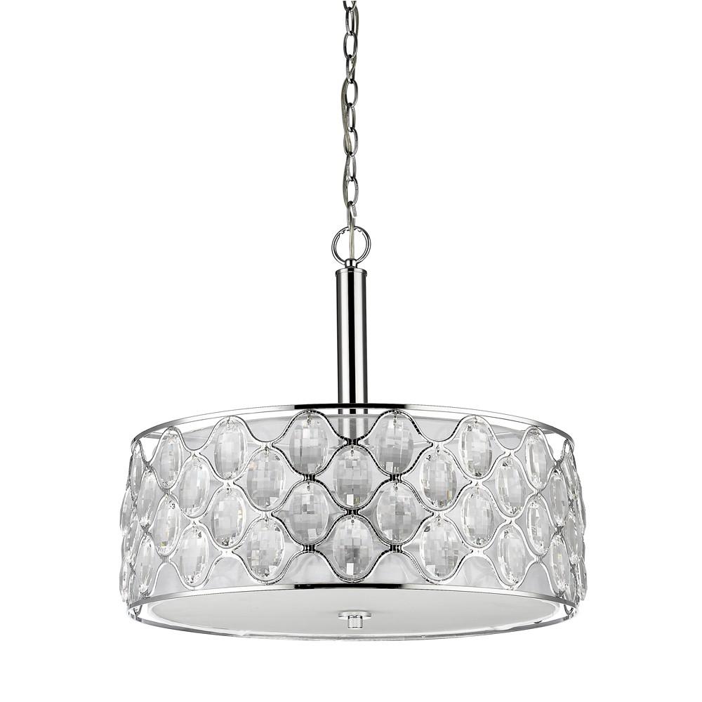 Isabella 4-Light Polished Nickel Drum Pendant With Crystal Accents. Picture 1