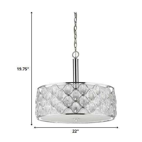 Isabella 4-Light Polished Nickel Drum Pendant With Crystal Accents. Picture 5