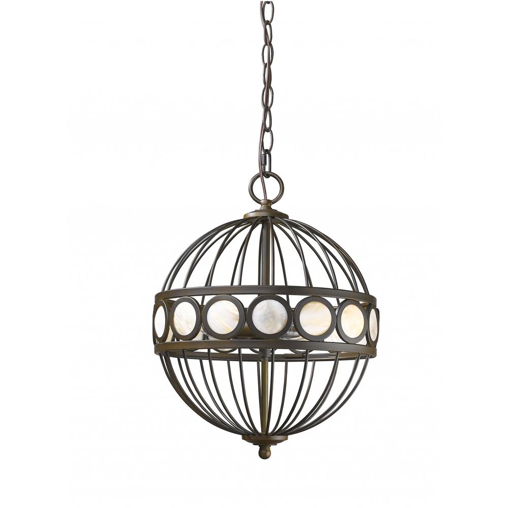 Aria 3-Light Oil-Rubbed Bronze Globe Pendant With Mother Of Pearl Accents. Picture 1