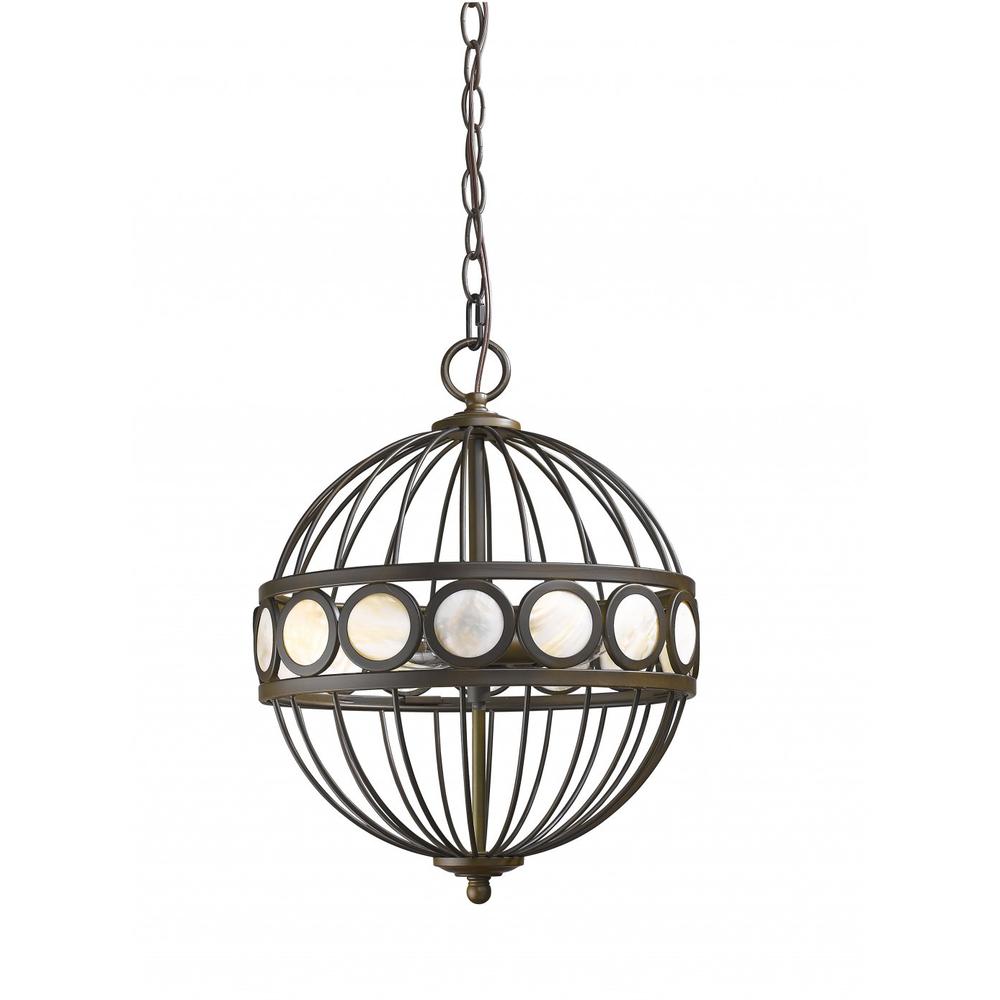 Aria 3-Light Oil-Rubbed Bronze Globe Pendant With Mother Of Pearl Accents. Picture 2
