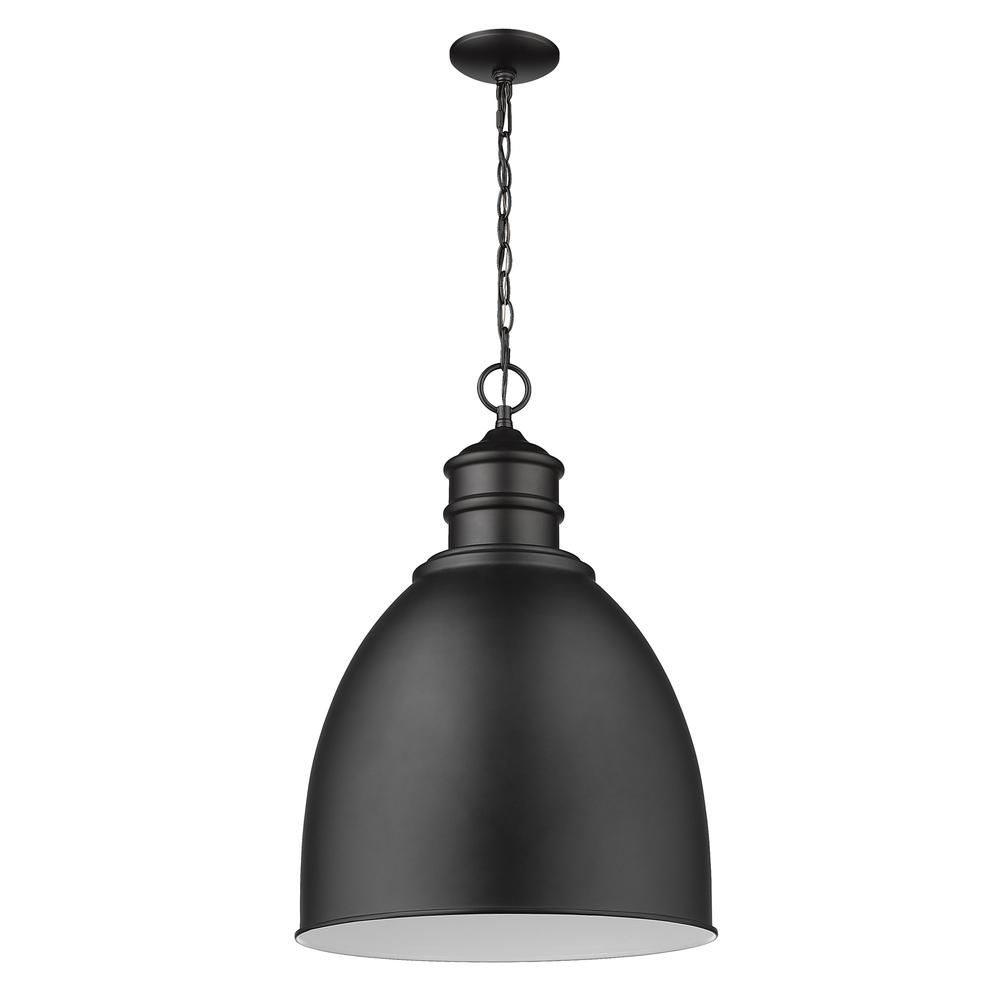 Colby 1-Light Matte Black Pendant With Gloss White Interior Shade. Picture 2