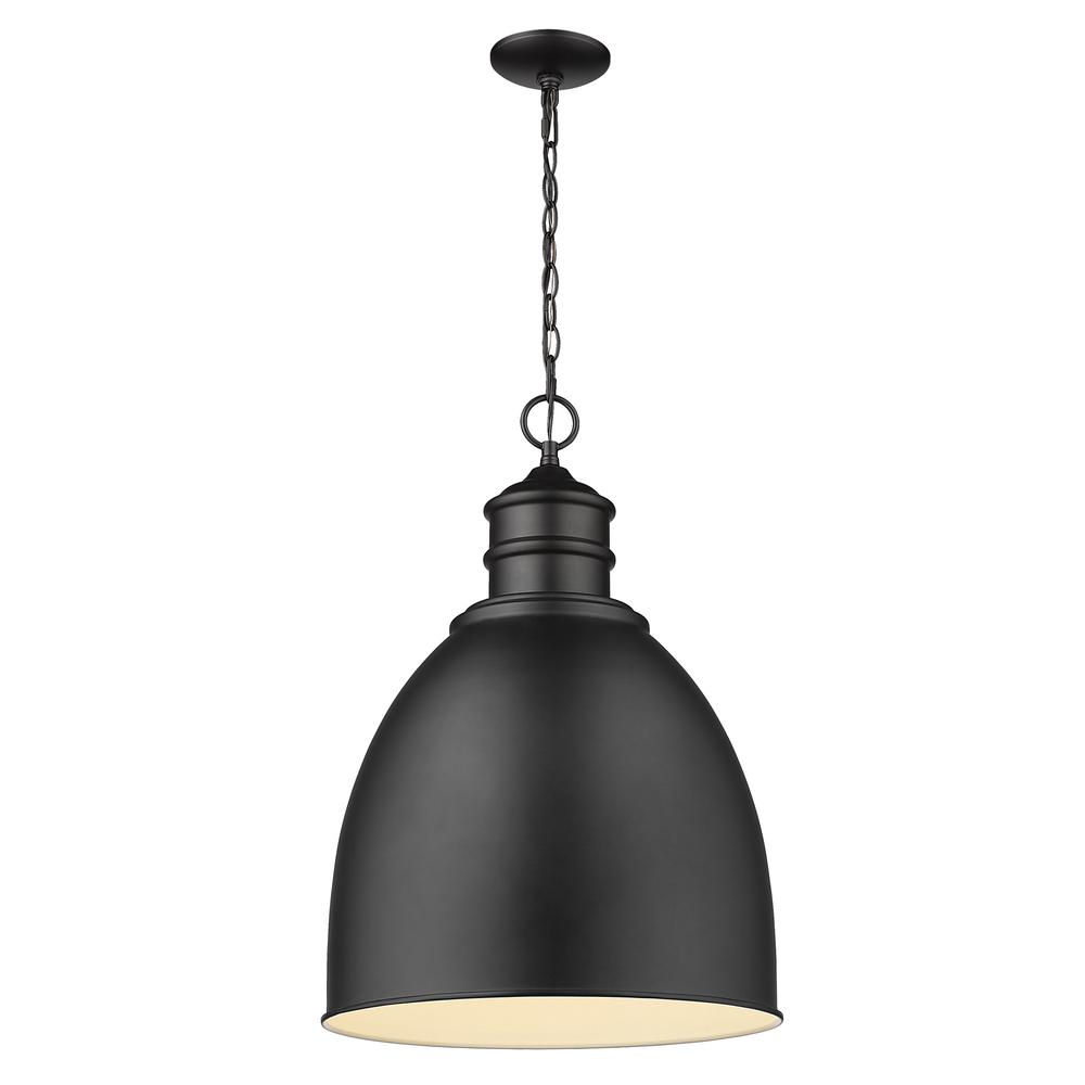 Colby 1-Light Matte Black Pendant With Gloss White Interior Shade. Picture 1