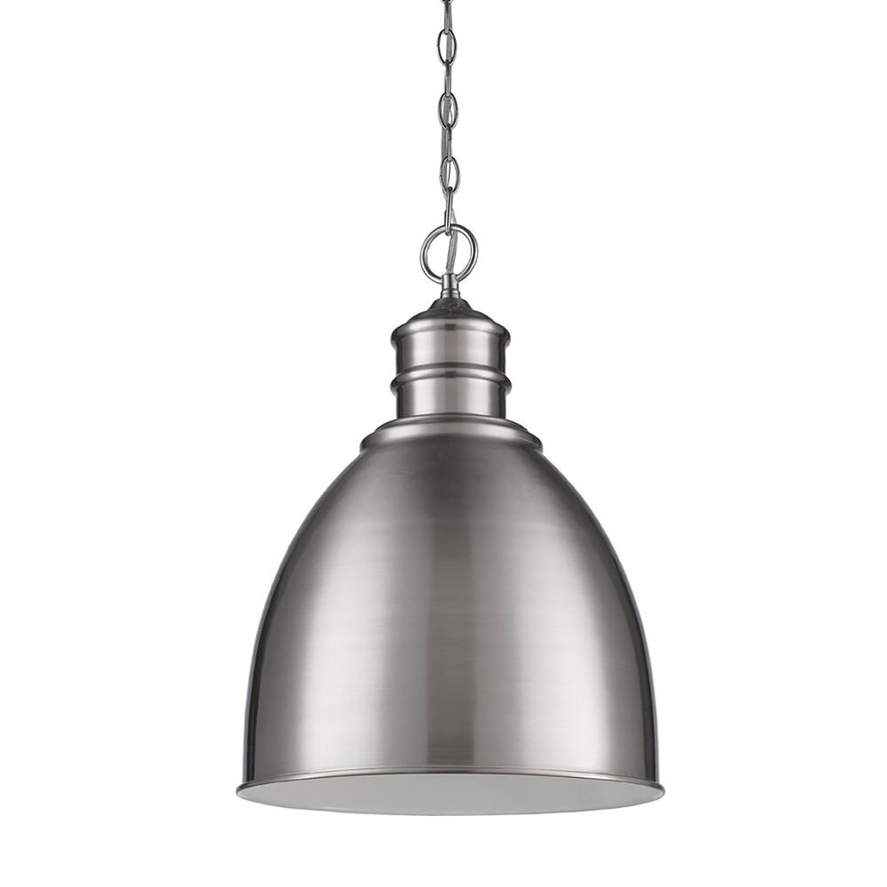 Colby 1-Light Satin Nickel Pendant With Gloss White Interior Shade. Picture 1