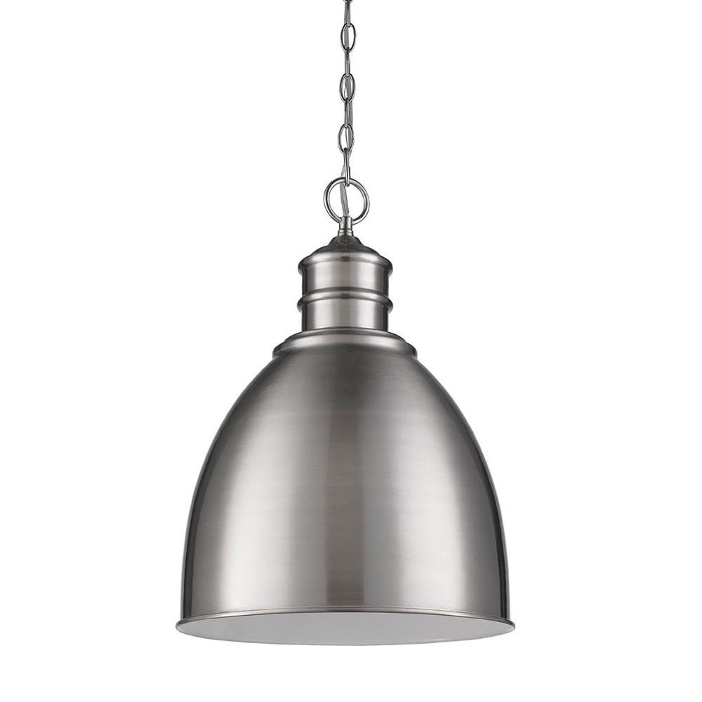 Colby 1-Light Satin Nickel Pendant With Gloss White Interior Shade. Picture 2
