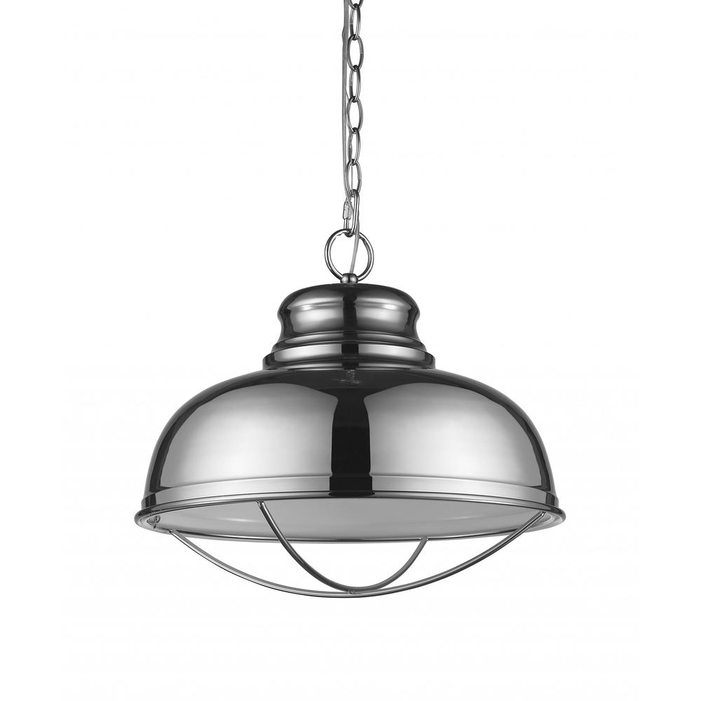 Ansen 1-Light Polished Nickel Pendant With Gloss White Interior Shade. Picture 2
