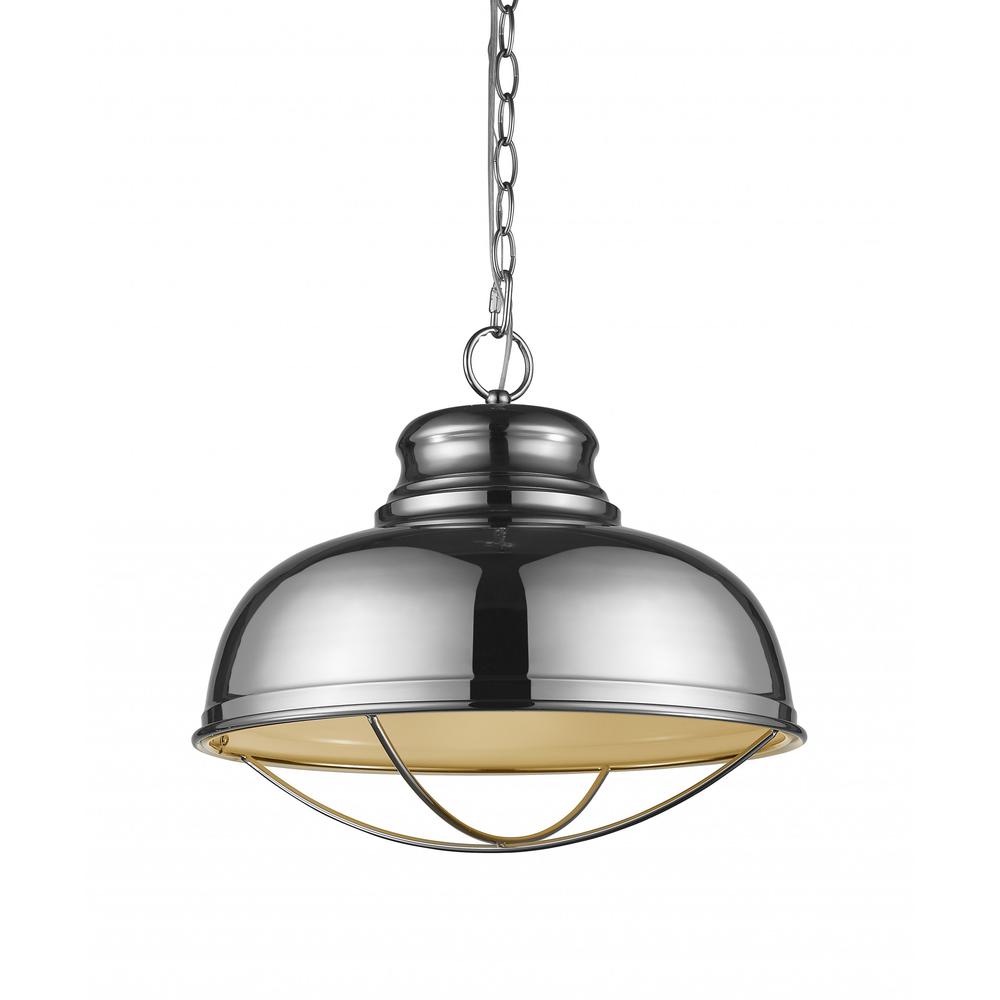 Ansen 1-Light Polished Nickel Pendant With Gloss White Interior Shade. Picture 1