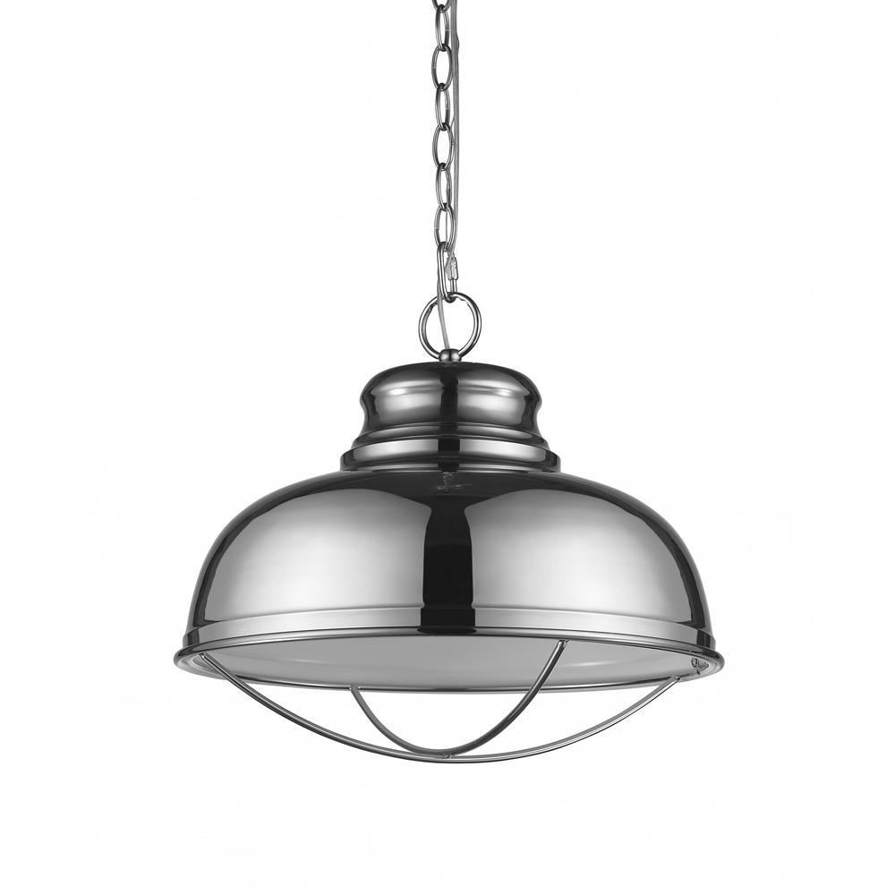 Ansen 1-Light Polished Nickel Pendant With Gloss White Interior Shade. Picture 3