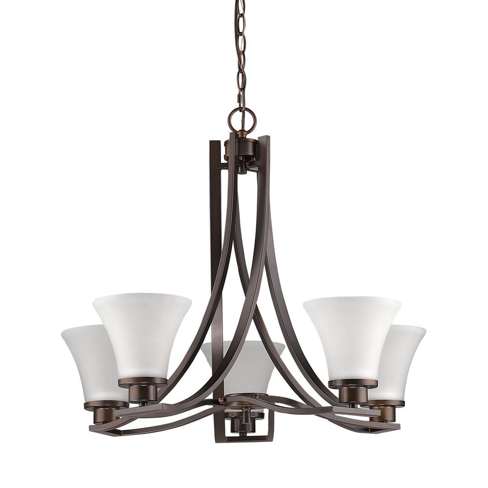 Mia 5-Light Oil-Rubbed Bronze Chandelier With Etched Glass Shades. Picture 1