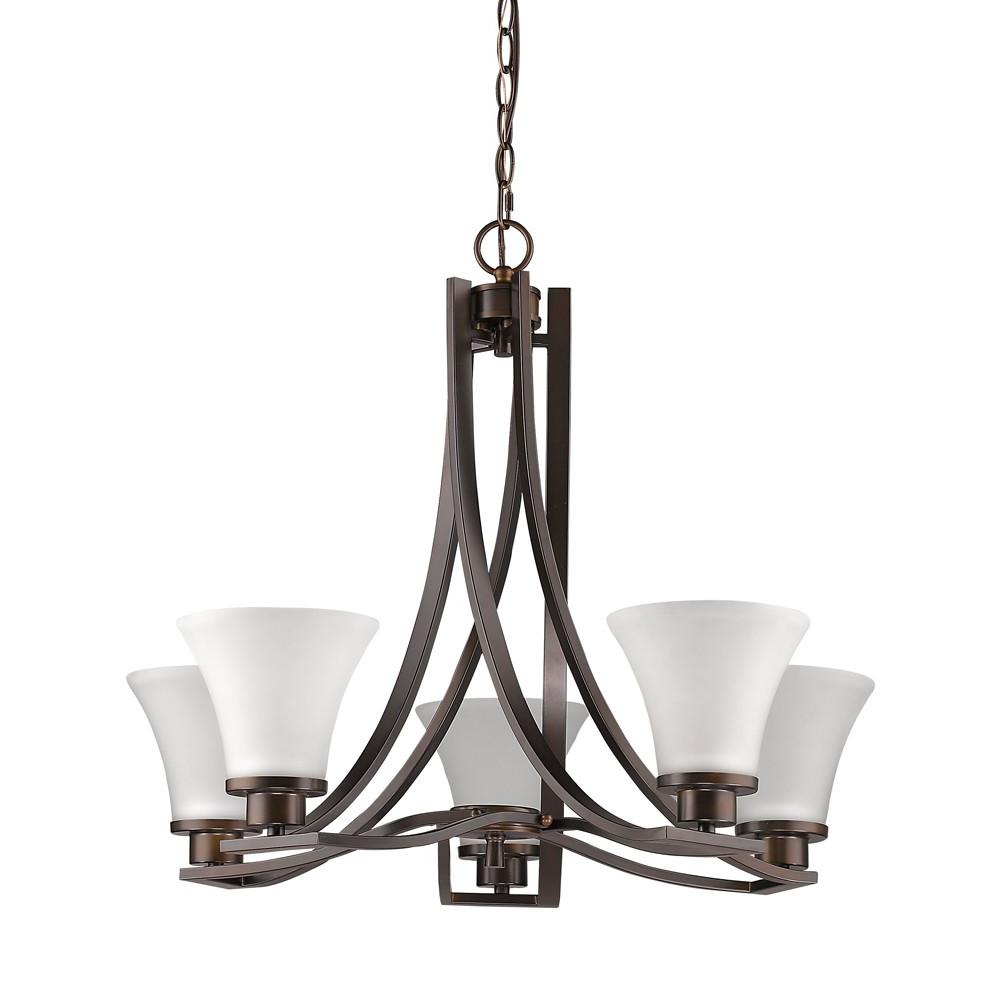Mia 5-Light Oil-Rubbed Bronze Chandelier With Etched Glass Shades. Picture 2